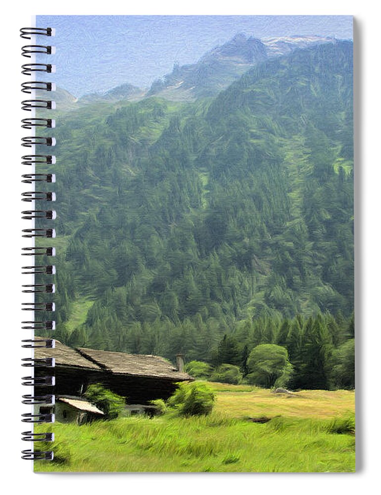 Switzerland Spiral Notebook featuring the painting Swiss Mountain Home by Jeffrey Kolker