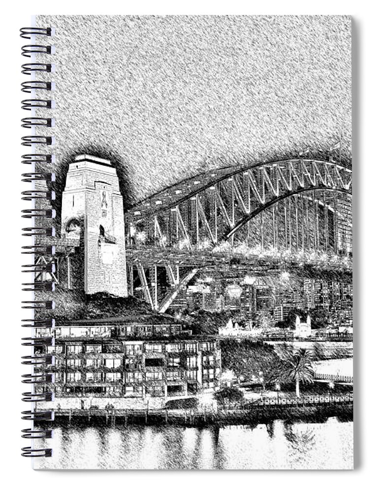 Photography Spiral Notebook featuring the photograph Sydney Harbour Bridge Pencil Sketch by Kaye Menner by Kaye Menner