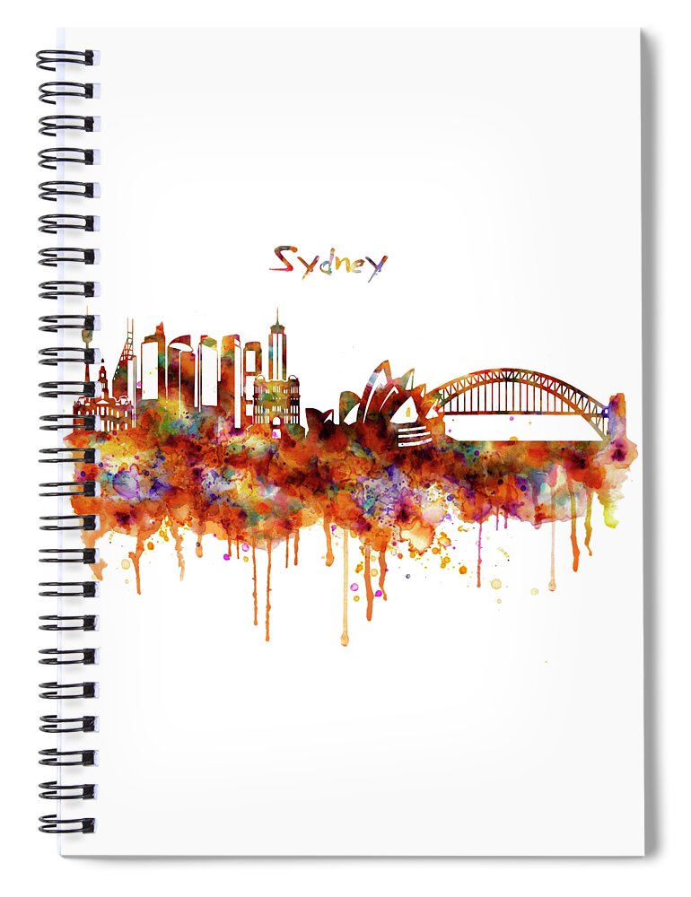 Sydney Spiral Notebook featuring the painting Sydney watercolor skyline by Marian Voicu