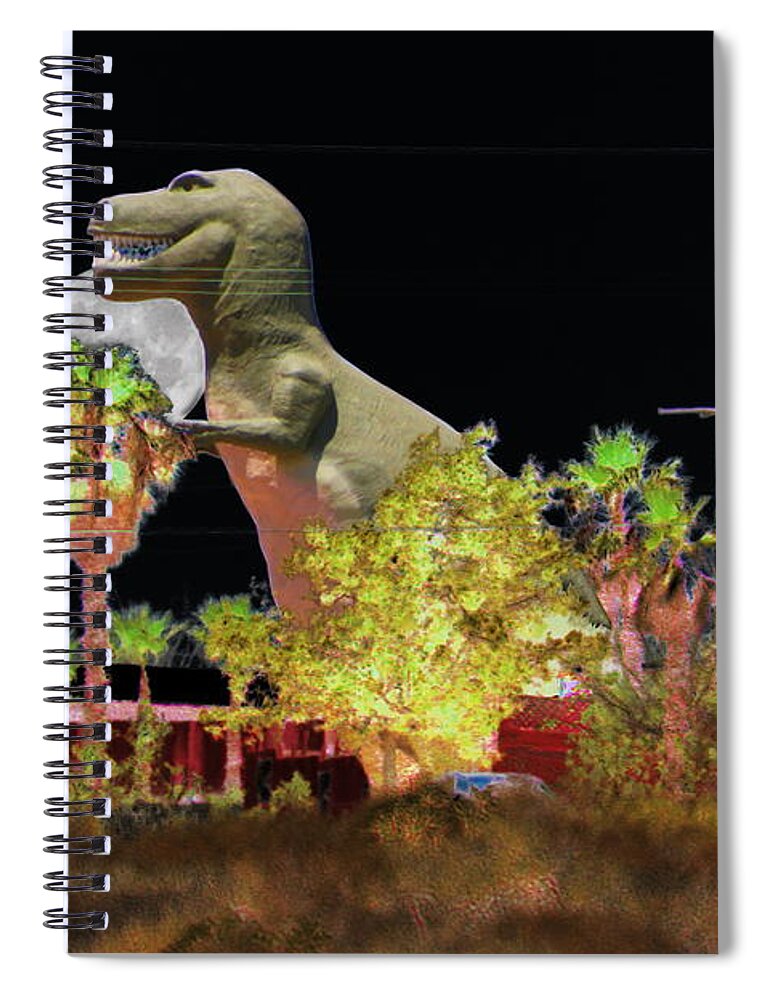 Dino Spiral Notebook featuring the digital art T-Rex In The Desert Night by Colleen Cornelius