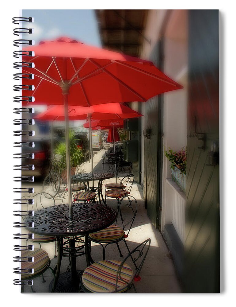 Table Spiral Notebook featuring the photograph Table At New Orleans' French Market by Greg and Chrystal Mimbs