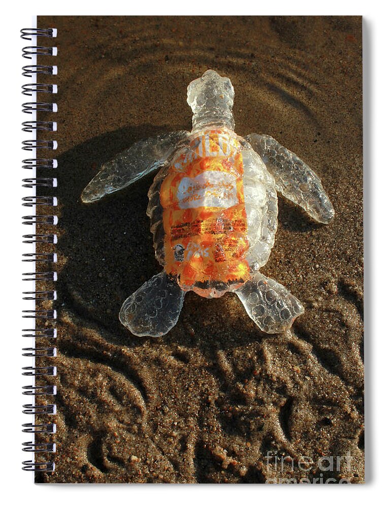 Sculpture Spiral Notebook featuring the sculpture Taco Sauce Baby Sea Turtle from the Feral Plastic series by Adam by Adam Long