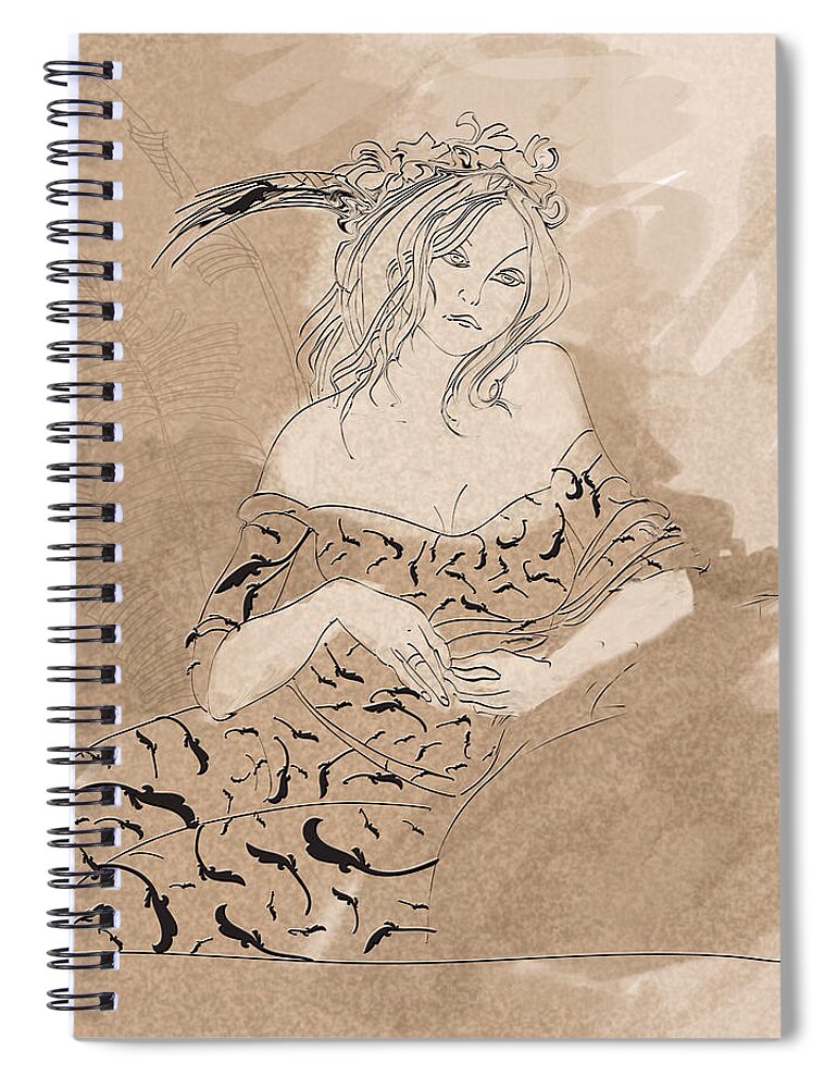Girl Sitting On Couch Spiral Notebook featuring the digital art Tahiti Visit by Judith Barath