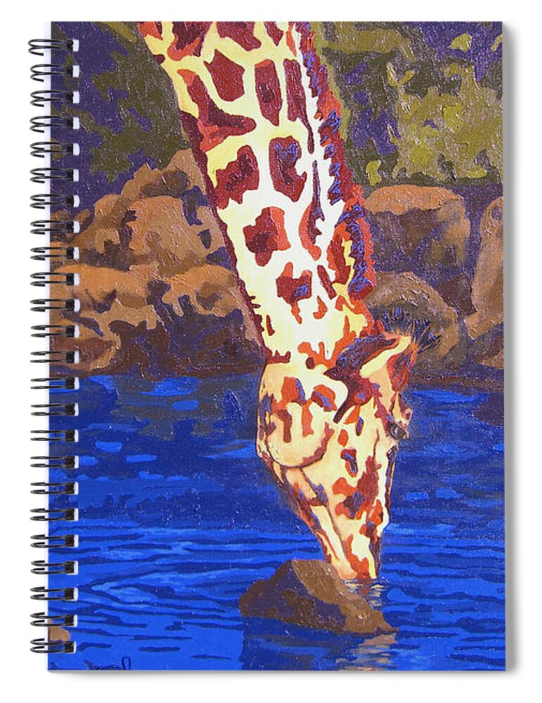 Giraffe Spiral Notebook featuring the painting Tall Drink Of Water by Cheryl Bowman