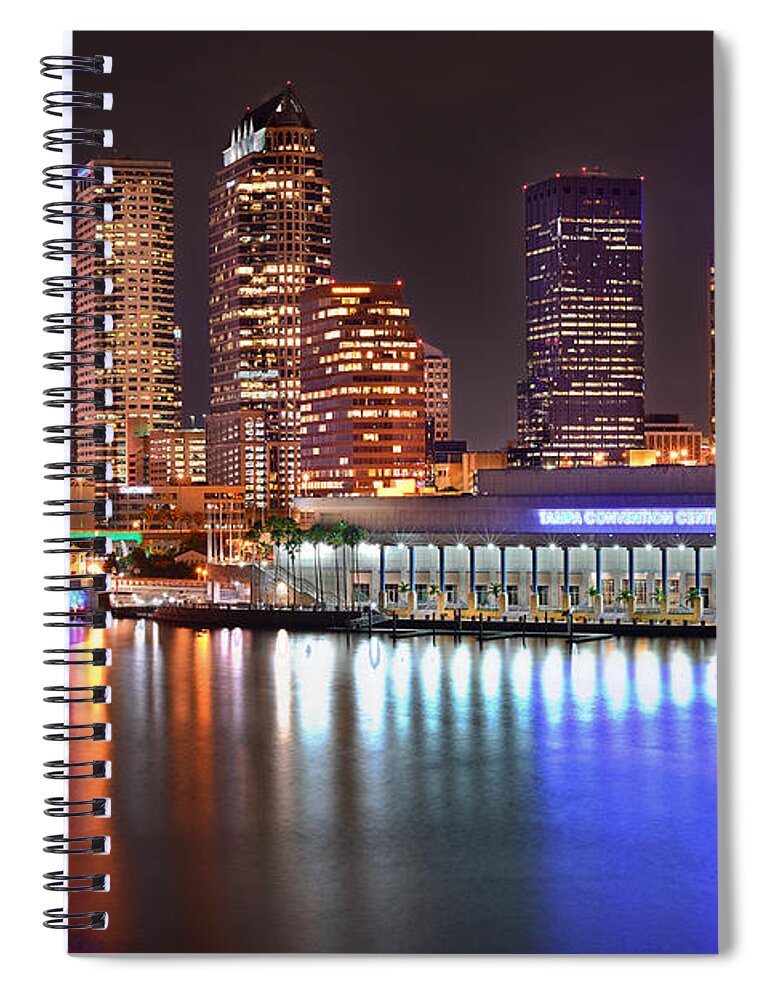 Tampa Spiral Notebook featuring the photograph Tampa Skyline at Night Early Evening by Jon Holiday