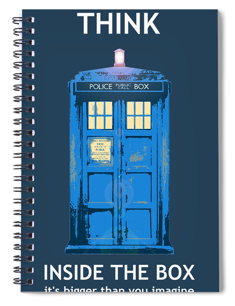 Richard Reeve Spiral Notebook featuring the digital art Tardis - Think Inside the Box by Richard Reeve
