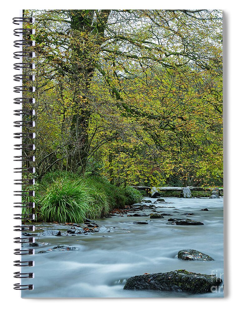 Tarr Steps Spiral Notebook featuring the photograph Tarr Steps Clapper Bridge by Andy Myatt