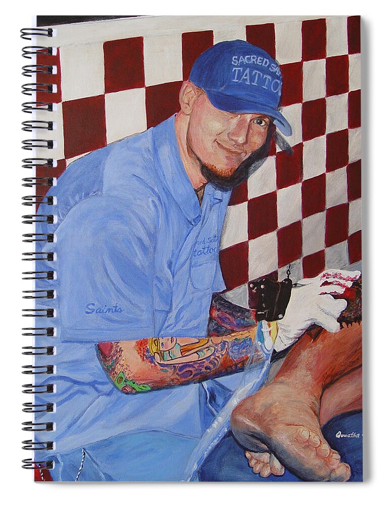 Tattoo Spiral Notebook featuring the painting Tattoo Artist - Brandon Notch by Quwatha Valentine