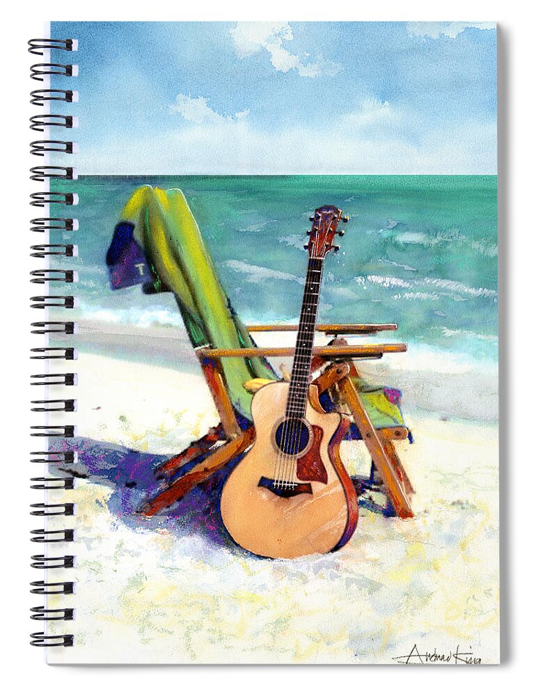 Guitar Paintings Spiral Notebook featuring the painting Taylor at the Beach by Andrew King