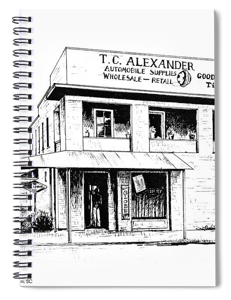 Tc Alexander Spiral Notebook featuring the drawing TC Alexander Store by Greg Joens