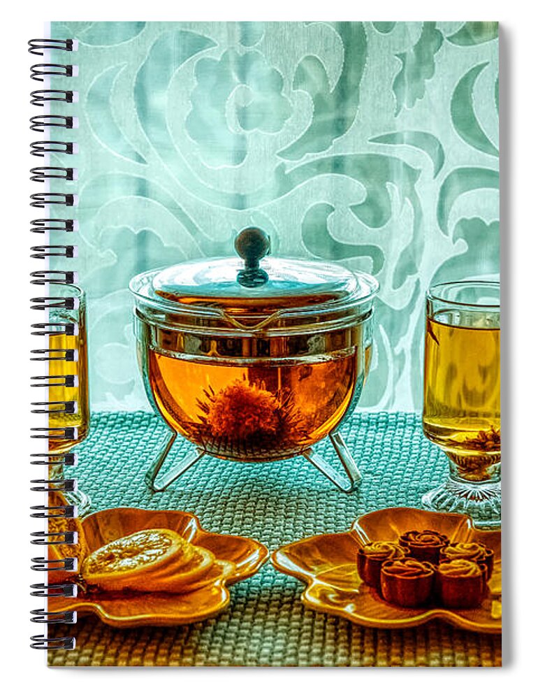 Tea Spiral Notebook featuring the photograph Tea and Lemon by Lilia S