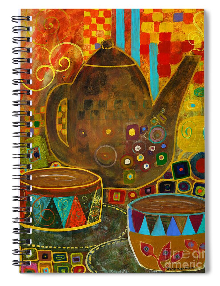 Klimt Spiral Notebook featuring the painting Tea Party with Klimt by Robin Pedrero