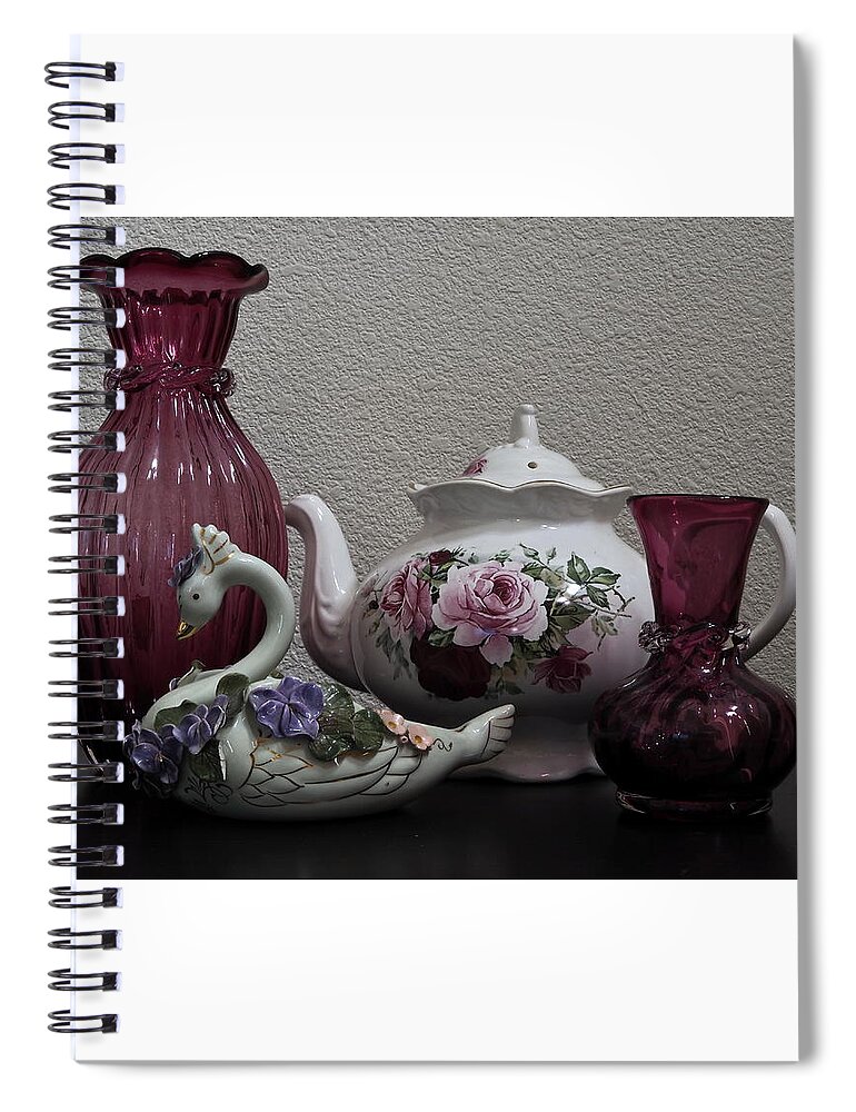Tea Pot Spiral Notebook featuring the photograph Tea Pot and Cranberry Glass by Richard Thomas