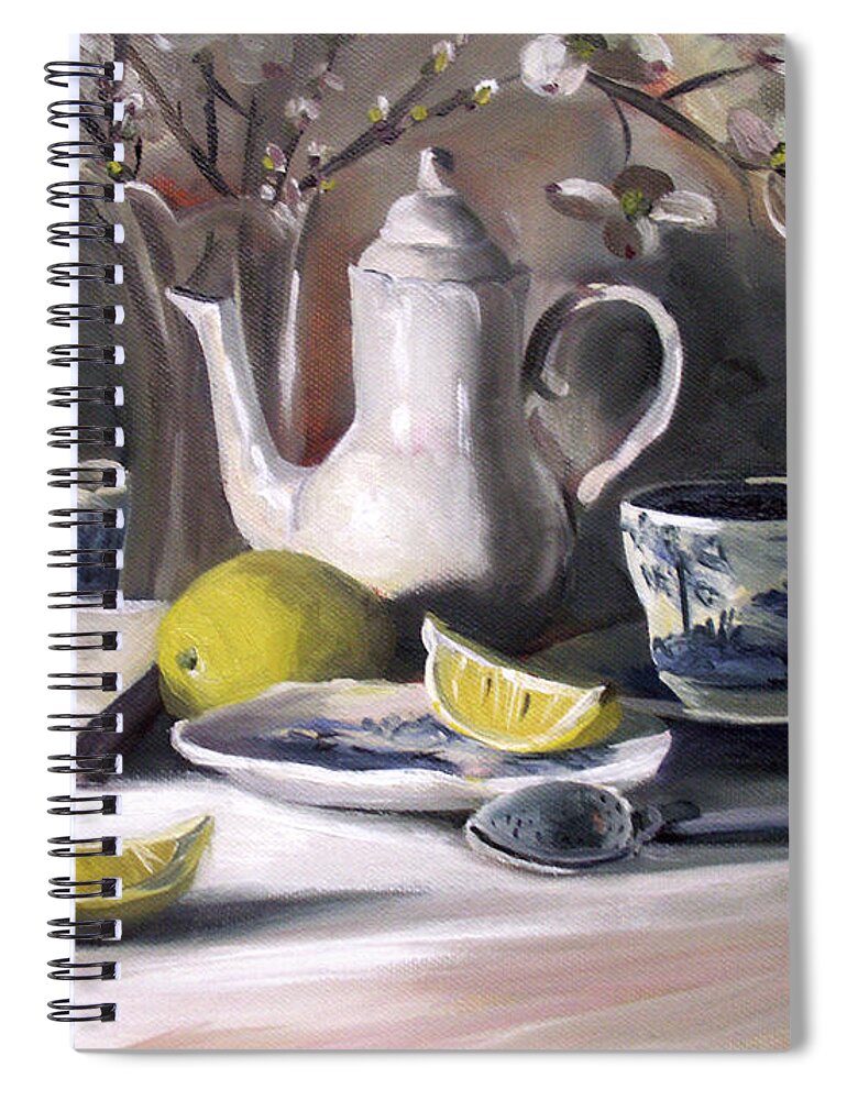 Tea Spiral Notebook featuring the painting Tea with Lemon by Nancy Griswold