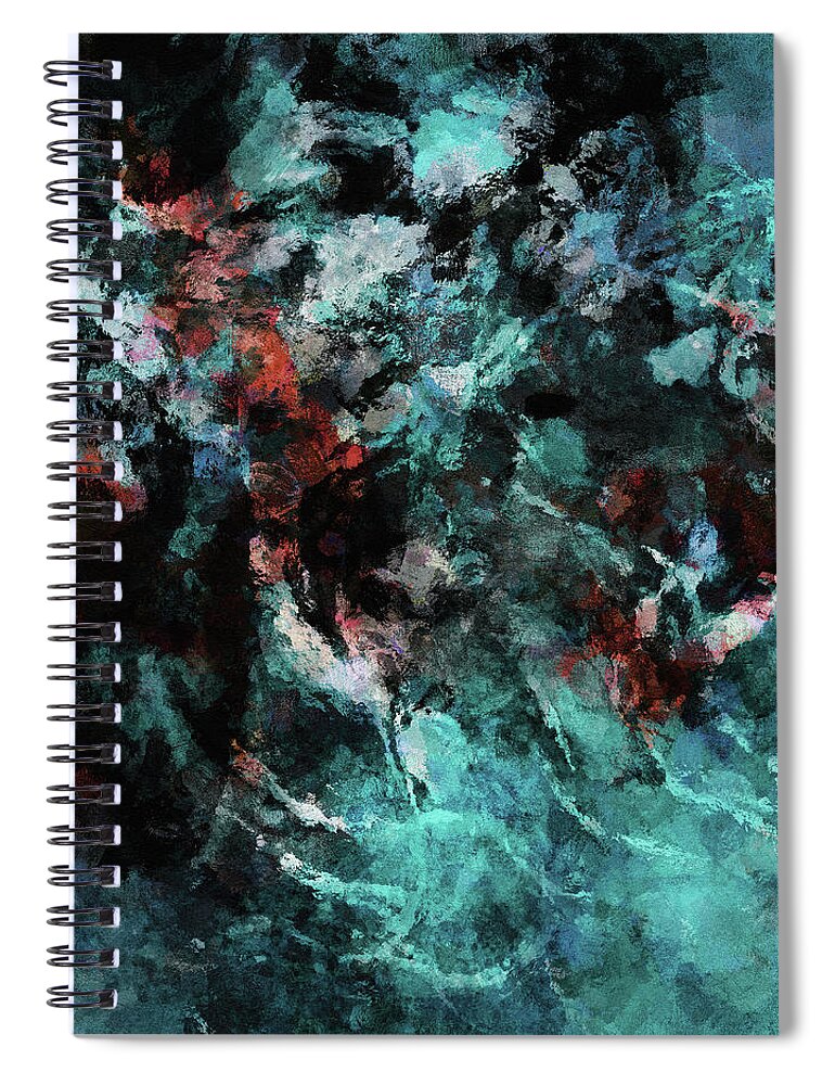 Abstract Spiral Notebook featuring the painting Teal Abstract And Modern Painting by Inspirowl Design
