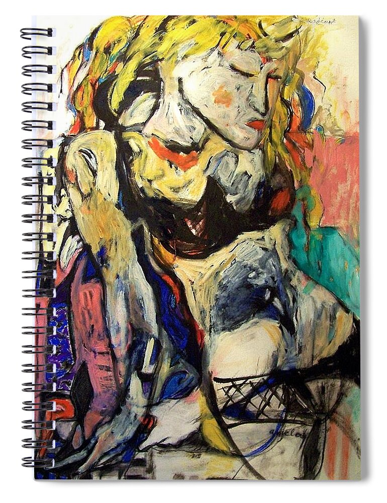 Teal Blonde Female Figure Painterly Swimsuit Beach Black Thong Gnarly Hair Reflection Spiral Notebook featuring the mixed media Teal Blonde by Mykul Anjelo