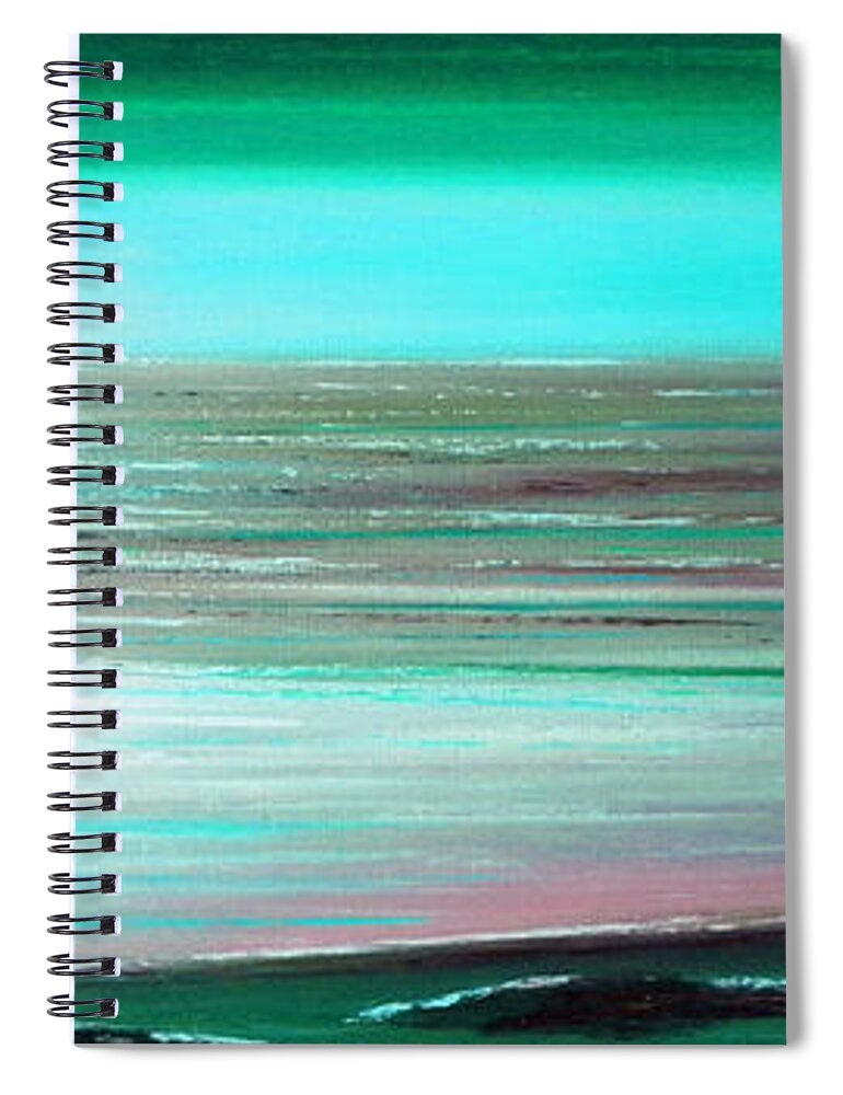 Sunsets Spiral Notebook featuring the painting Teal Panoramic Sunset by Gina De Gorna