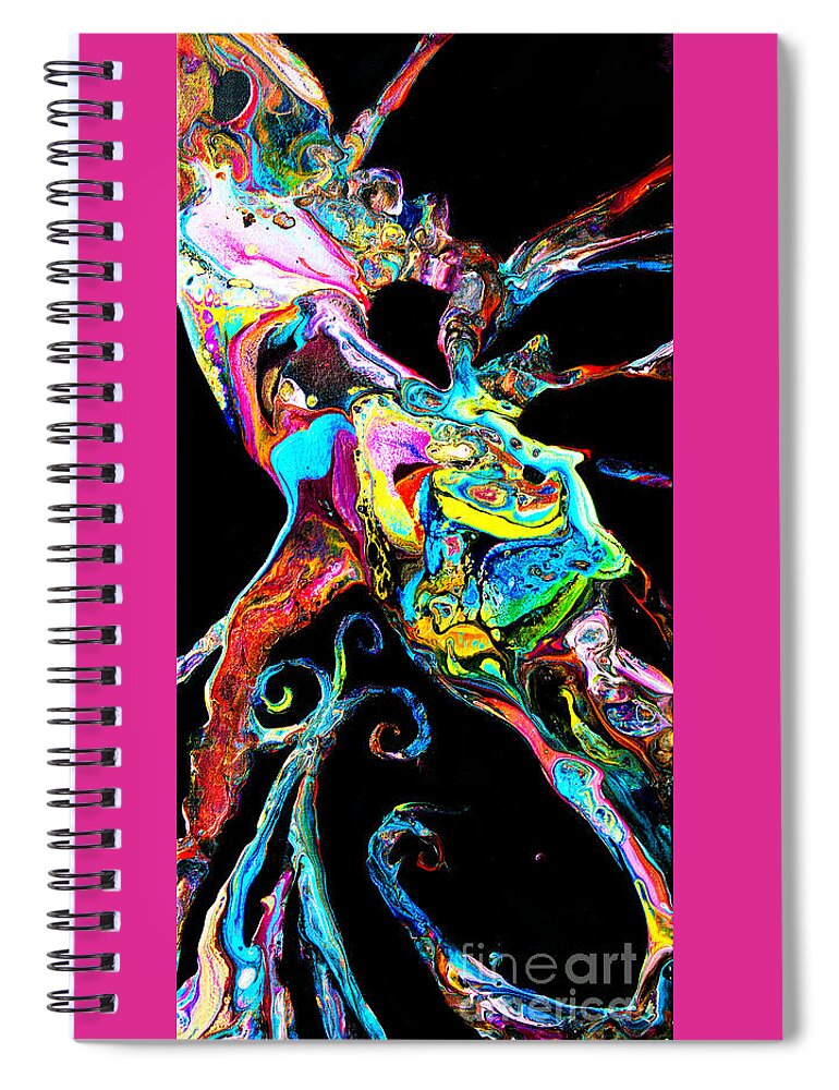 Abstract Vibrant Comic Book-colors Fluid-art Spiral Notebook featuring the painting Technicolor octopus #2714 by Priscilla Batzell Expressionist Art Studio Gallery