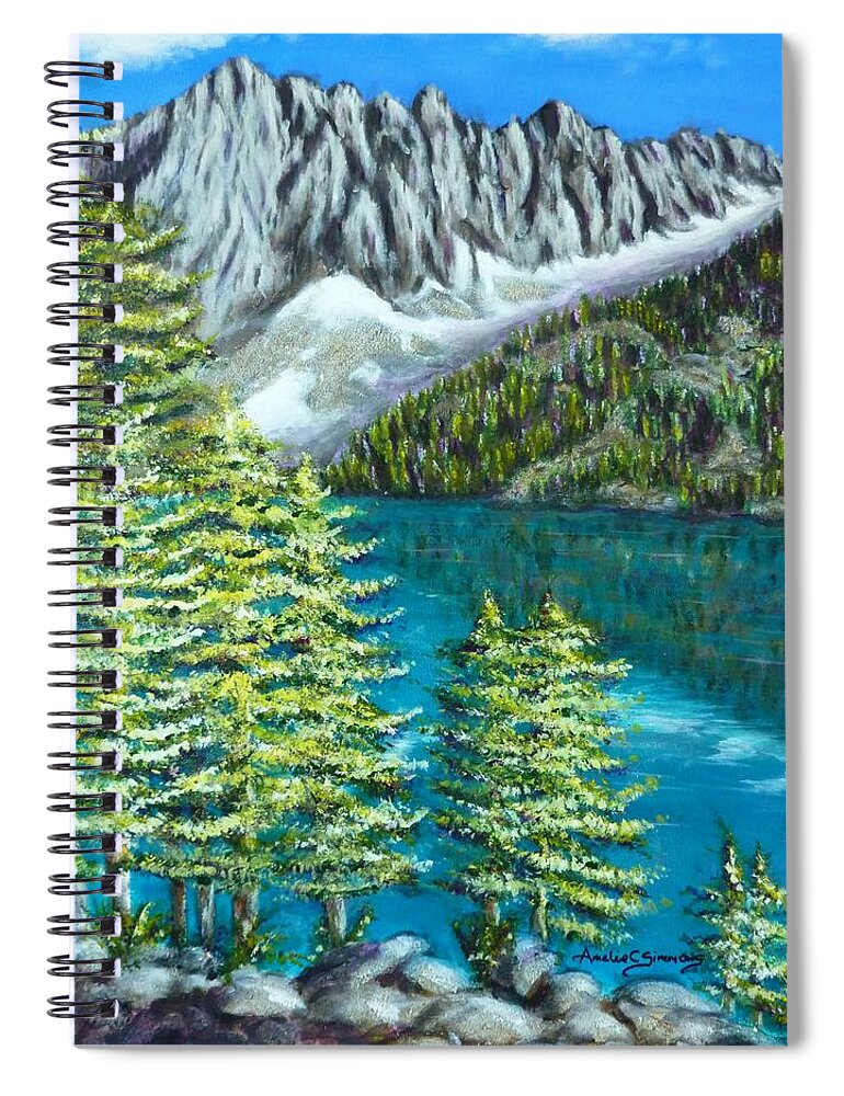 Temple Crag In Big Pines Lake Spiral Notebook featuring the painting Temple Crag by Amelie Simmons