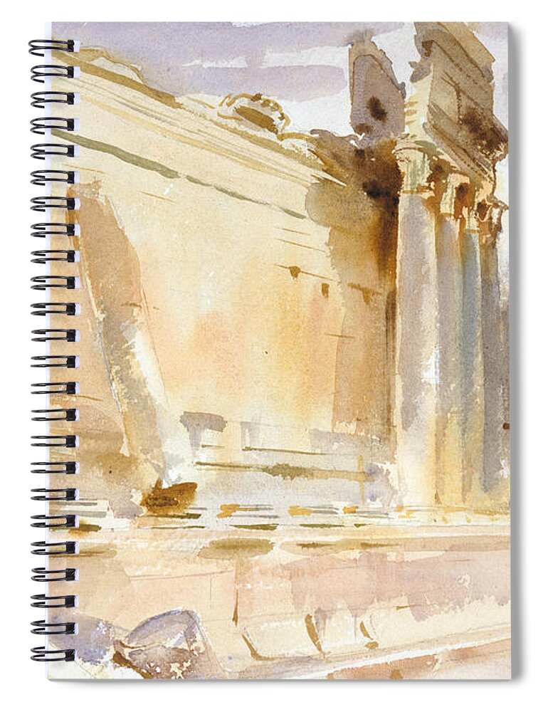19h Century Art Spiral Notebook featuring the drawing Temple of Bacchus, Baalbek by John Singer Sargent
