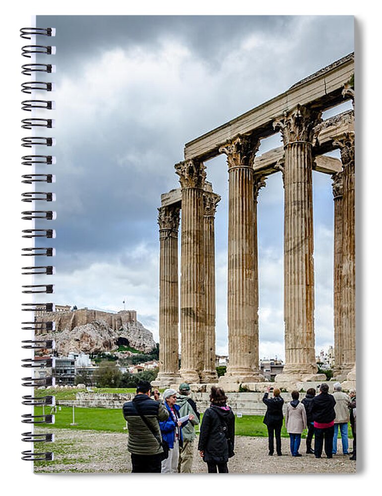 Temple Of Zeus - Athens Greece Spiral Notebook featuring the photograph Temple of Zeus and Acropolis - Athens Greece 2 by Debra Martz