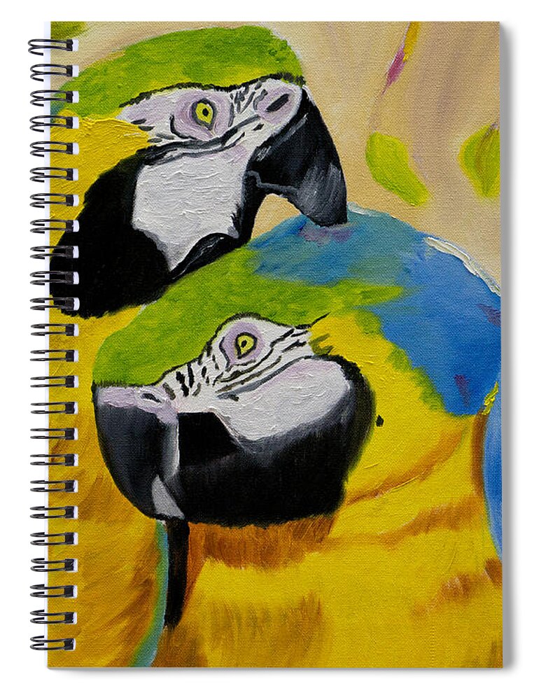 Blue And Yellow Macaws Spiral Notebook featuring the painting Tender Birdsong by Meryl Goudey