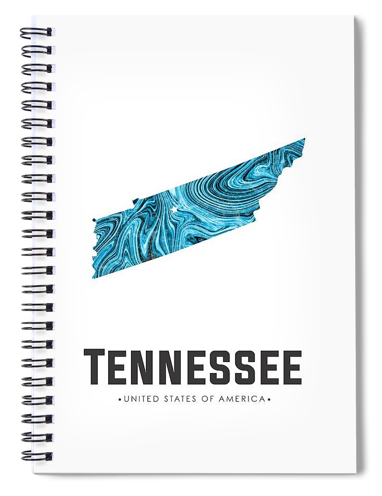 Tennessee Spiral Notebook featuring the mixed media Tennessee Map Art Abstract in Blue by Studio Grafiikka