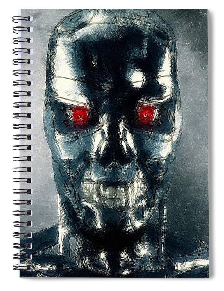 Terminator Spiral Notebook featuring the drawing Terminator Oil Pastel Sketch by Movie Poster Prints