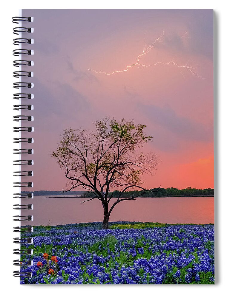 Ennis Spiral Notebook featuring the photograph Texas Bluebonnets and Lightning by Robert Bellomy