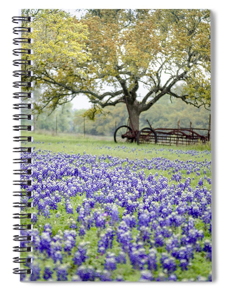 Texas Spiral Notebook featuring the photograph Texas Bluebonnets and Rust by Debbie Karnes