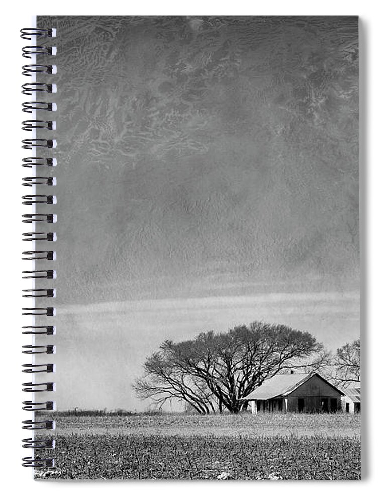 Black And White Spiral Notebook featuring the photograph Texas Cotton Farm by Mary Lee Dereske