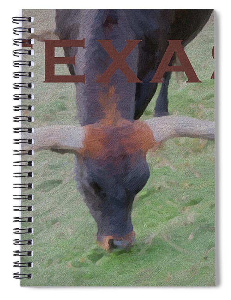 Bull Spiral Notebook featuring the mixed media Texas Longhorn by David Millenheft