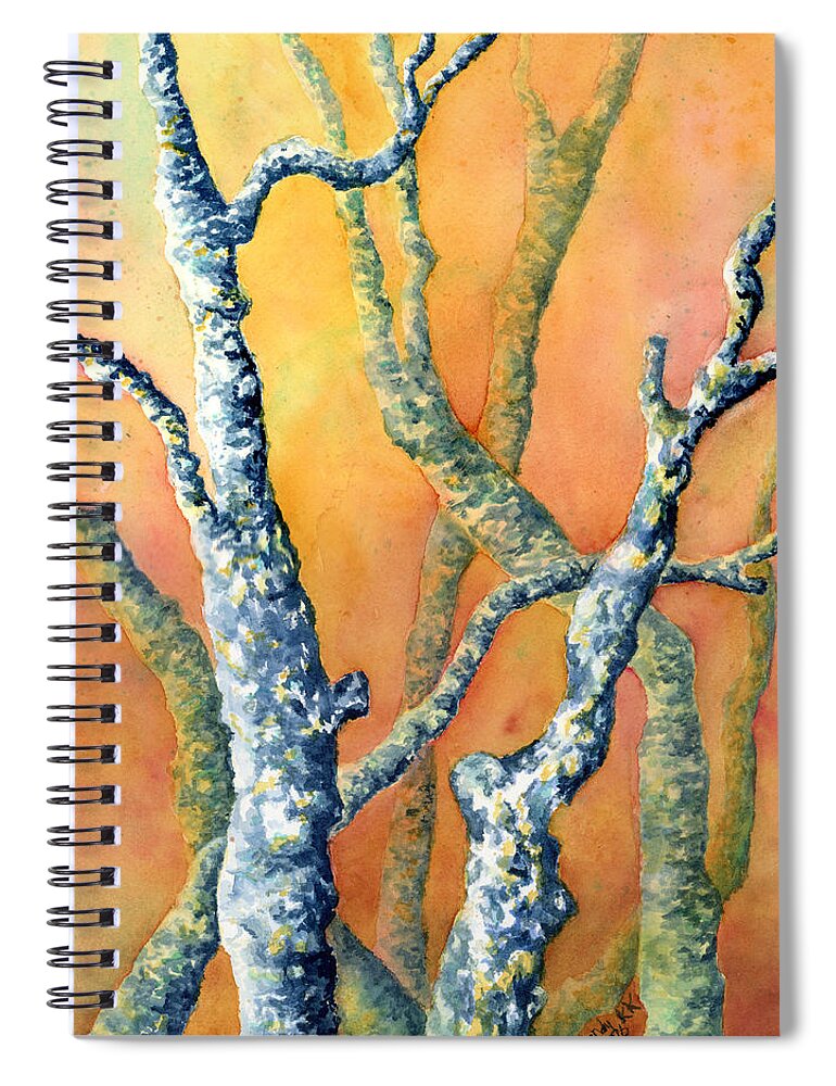Branches Spiral Notebook featuring the painting Texas Yaupon at Sunset by Wendy Keeney-Kennicutt