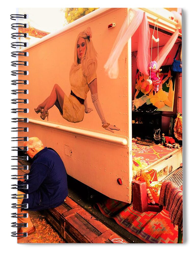 Man Spiral Notebook featuring the photograph Texting under a sexy lady's watchful eye by Funkpix Photo Hunter
