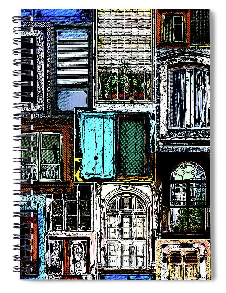 Windows Spiral Notebook featuring the digital art Textural Windows Collage by Phil Perkins