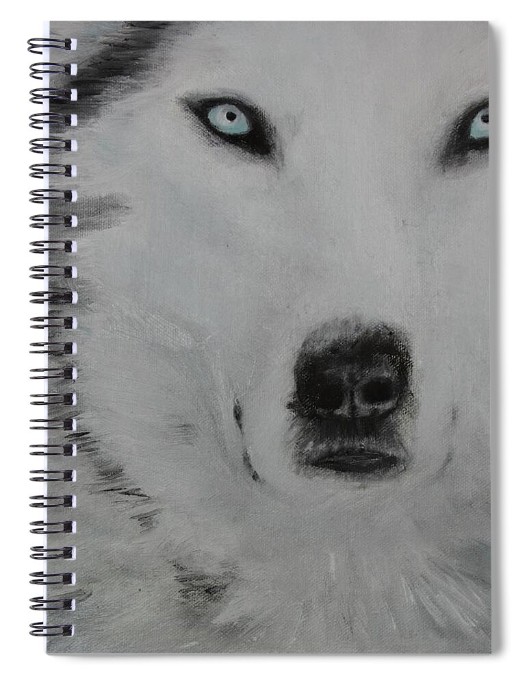 Wolfs Spiral Notebook featuring the painting The Stare by Neslihan Ergul Colley