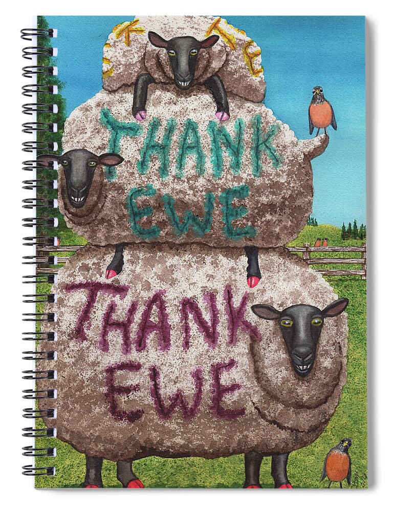 Thanks Spiral Notebook featuring the painting Thank Ewes by Catherine G McElroy