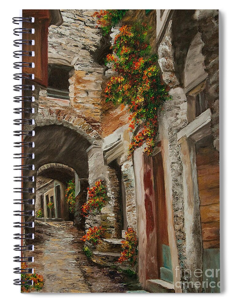Italy Street Painting Spiral Notebook featuring the painting The Alleyway by Charlotte Blanchard