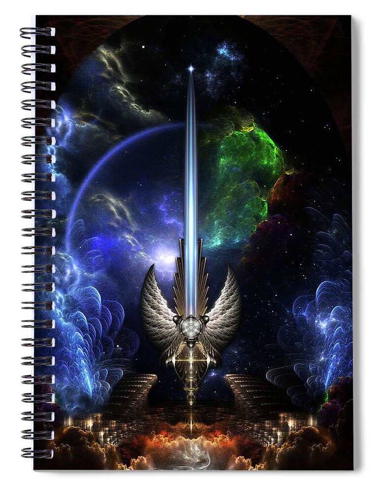 Angel Wing Sword Of Arkledious Spiral Notebook featuring the digital art The Angel Wing Sword Of Arkledious Space Fractal Art Composition by Rolando Burbon