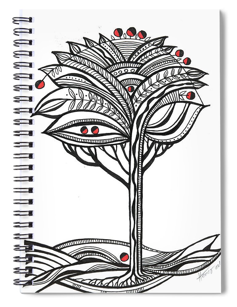 Abstract Spiral Notebook featuring the drawing The apple tree by Aniko Hencz