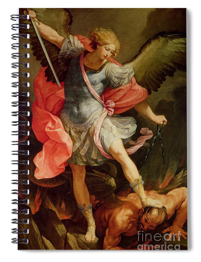 The Spiral Notebook featuring the painting The Archangel Michael defeating Satan by Guido Reni