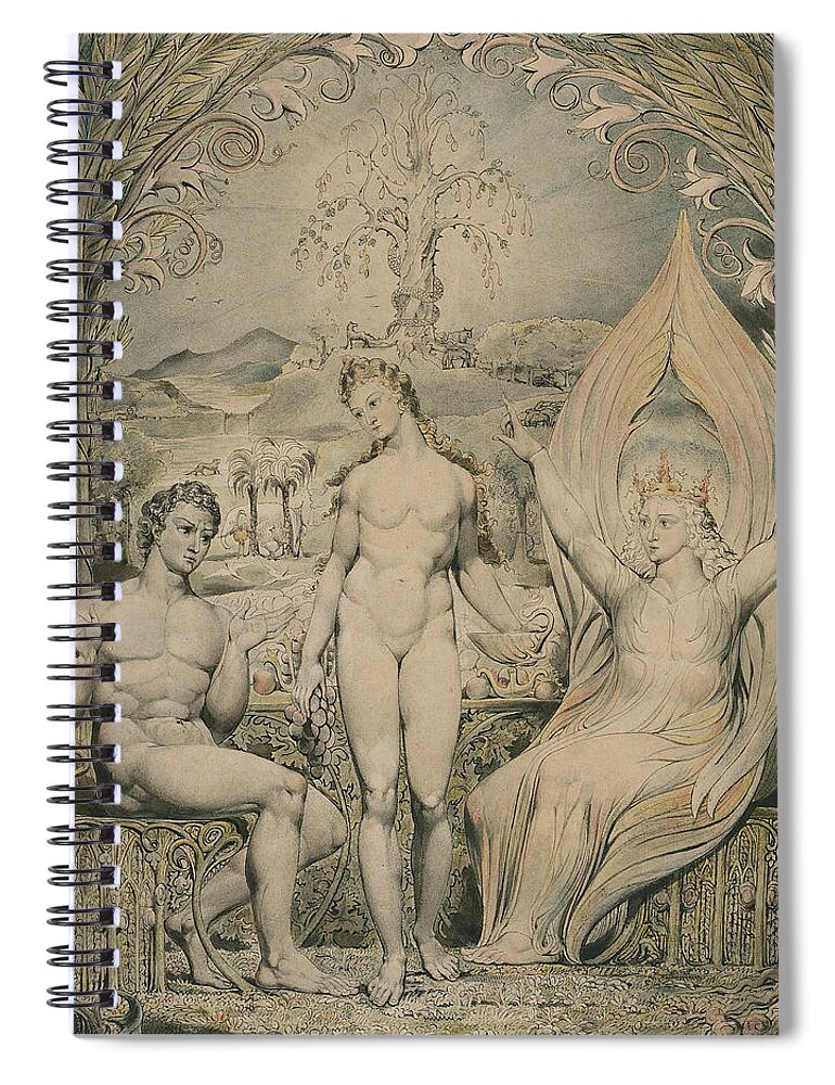 William Blake Spiral Notebook featuring the painting The Archangel Raphael with Adam and Eve by William Blake