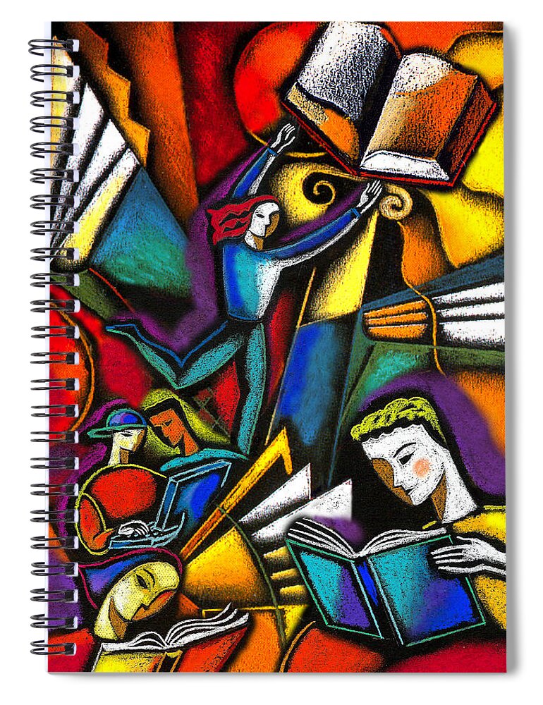 Book Classmate Color Image Concept Connection Convenience Curiosity Discovery Education People Holding Illustration Illustration And Painting Imagination Inspiration Internet Knowledge Laptop Learning Leisure Activity Literacy Man Multi-ethnic Group Online People Reaching Reading Rear View Research Student Studying Technology Teenage Boy Teenage Boys Teenage Girl Teenage Girls Together Vertical Wireless Technology Woman Young Adult Young Men Young Women Aspiration Boy Computer Connecting Spiral Notebook featuring the painting The Art Of Learning by Leon Zernitsky