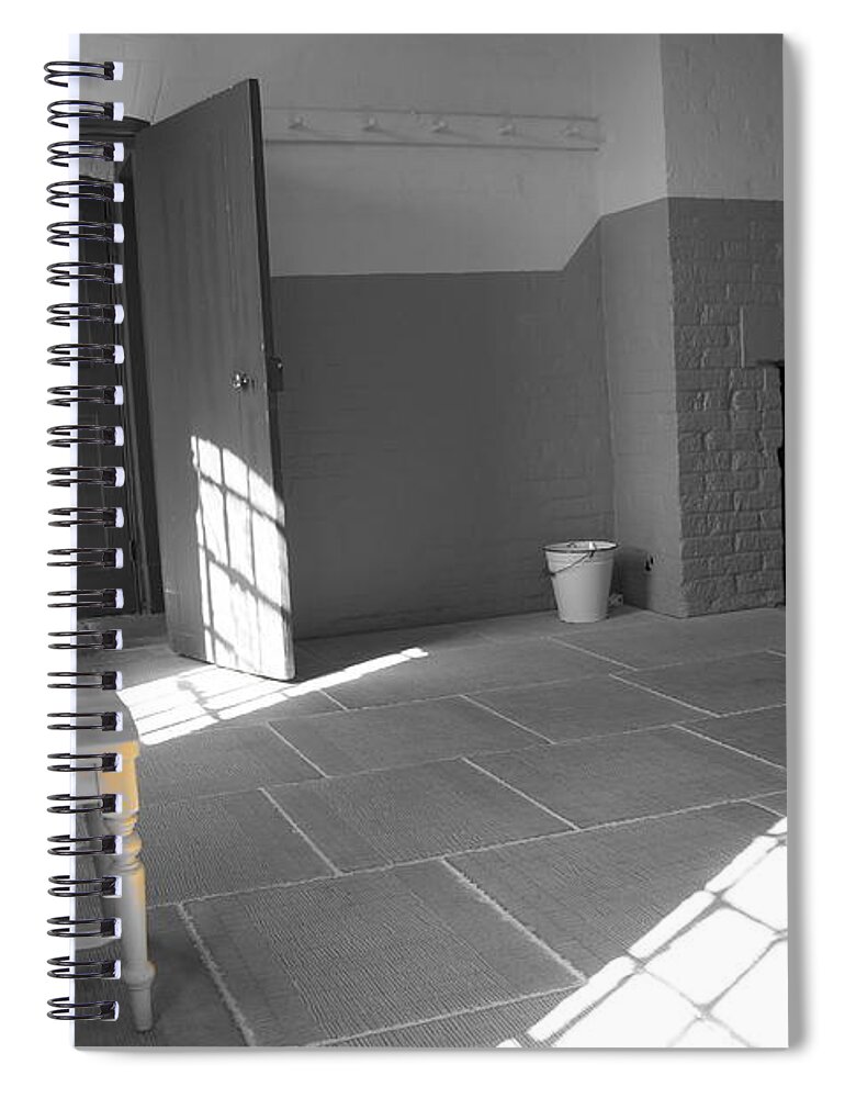 Welfare History Spiral Notebook featuring the photograph The Art of Welfare. Open door. by Elena Perelman