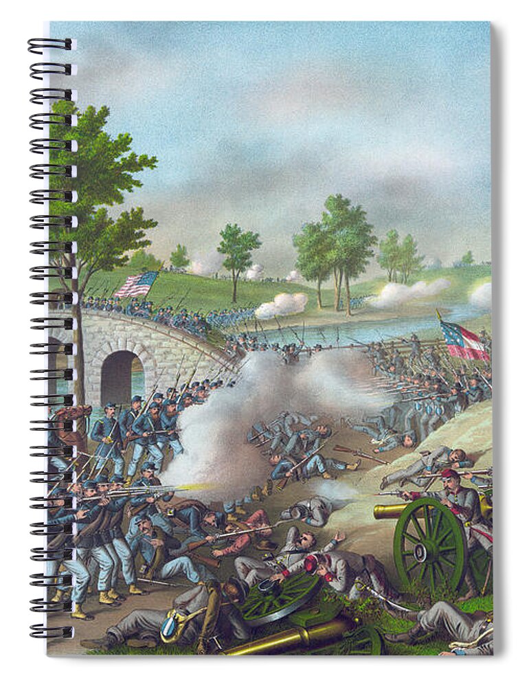 Antietam Spiral Notebook featuring the painting The Battle of Antietam by American School