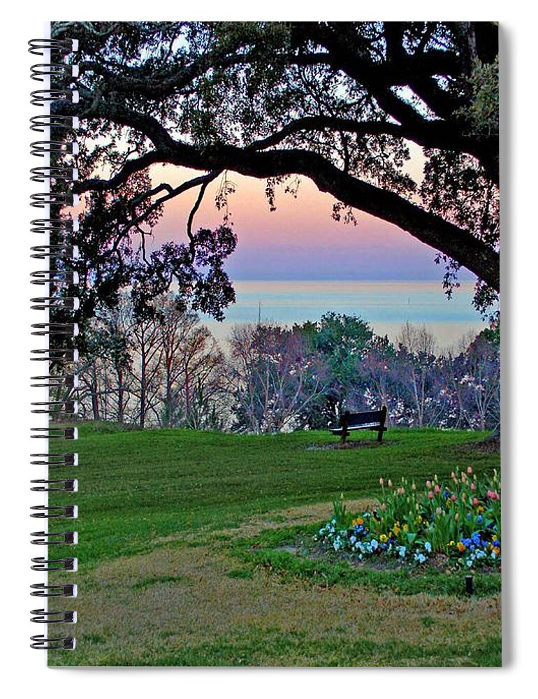 Fairhope Spiral Notebook featuring the painting The Bay View Bench by Michael Thomas