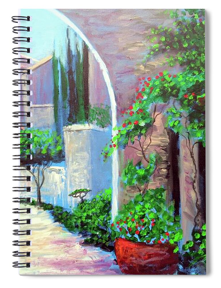 .italy Mediterranean Art Tuscany Spiral Notebook featuring the painting The beautiful way by Larry Cirigliano