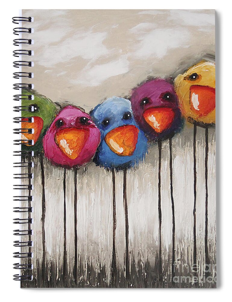 Bird Spiral Notebook featuring the painting The Birds by Lucia Stewart