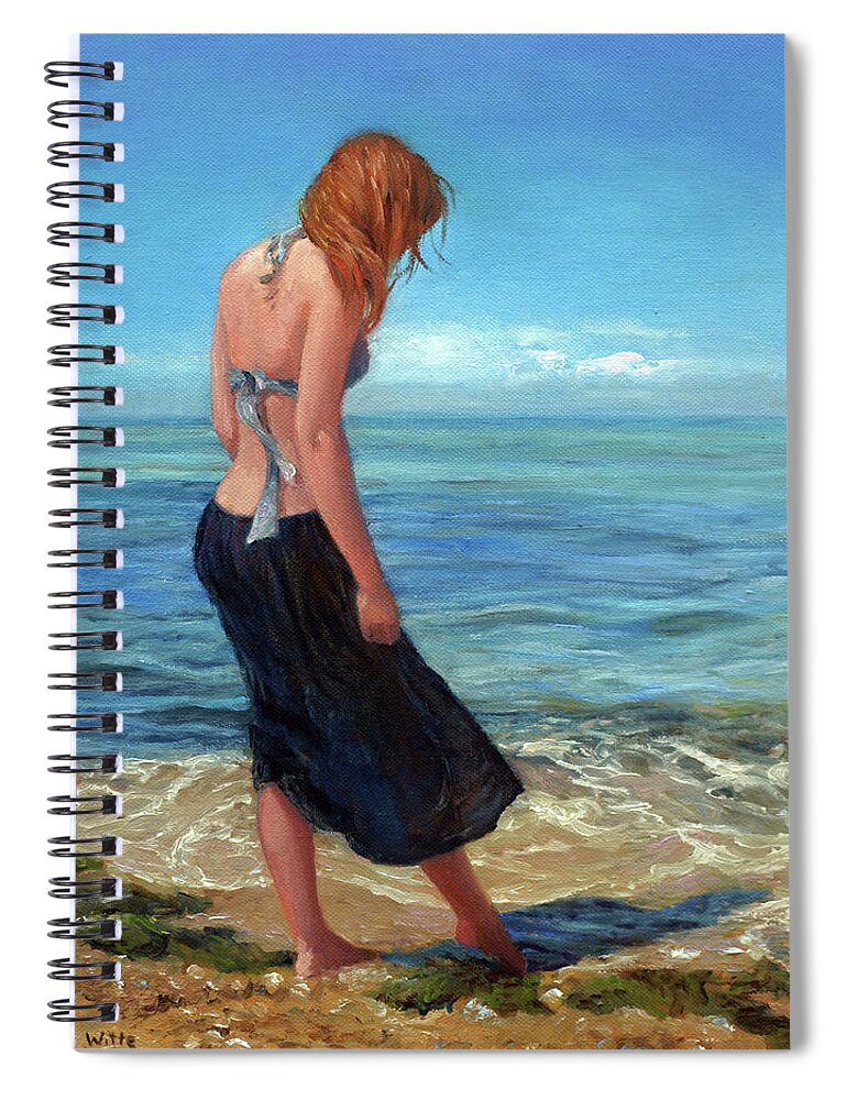 Young Woman In Surf Spiral Notebook featuring the painting The Black Skirt by Marie Witte