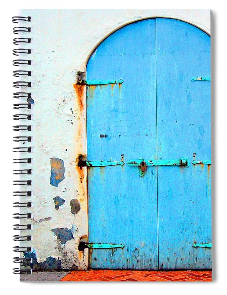 Door Spiral Notebook featuring the photograph The Blue Door Shutters by Debbi Granruth